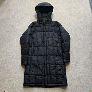 The North Face 600 Down Coat Womens Medium Black Quilted Hooded Long Puffer